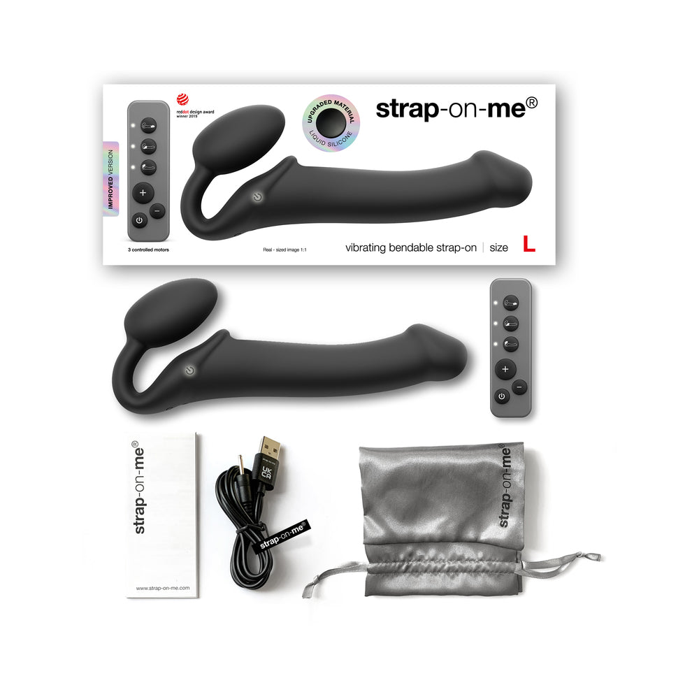 Strap-On-Me Rechargeable Remote-Controlled Silicone Vibrating Bendable Strap-On – Black