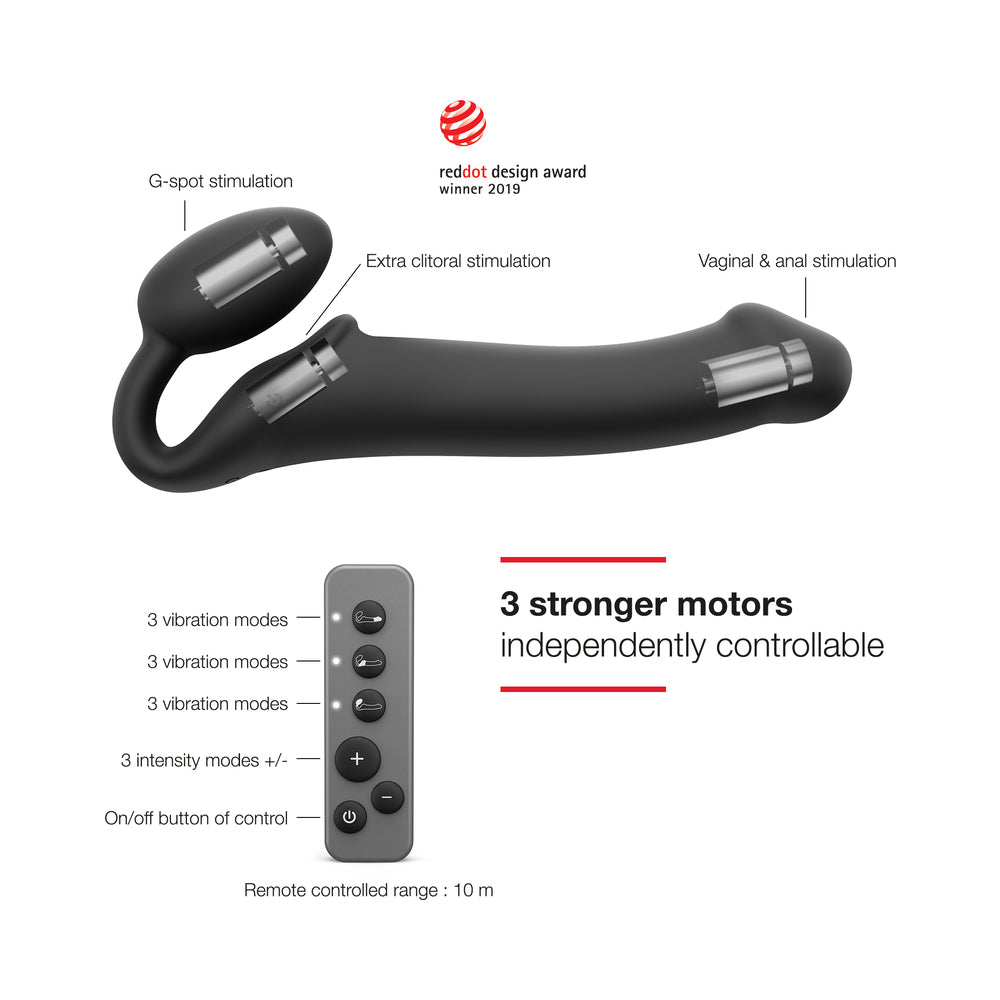 Strap-On-Me Rechargeable Remote-Controlled Silicone Vibrating Bendable Strap-On – Black