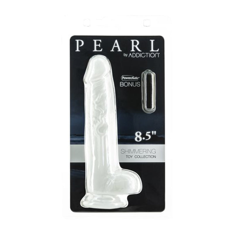 Addiction Pearl Dong 8.5 in White with Power Bullet – Shimmering Pearlescent Finish