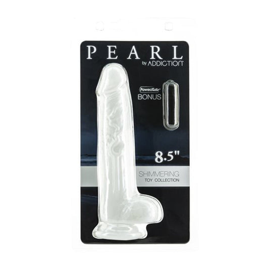 Addiction Pearl Dong 8.5 in White with Power Bullet – Shimmering Pearlescent Finish