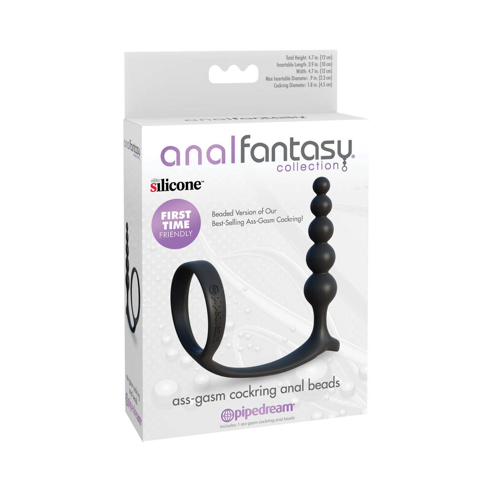 Pipedream Ass-Gasm Cockring Anal Beads – Black – Silicone