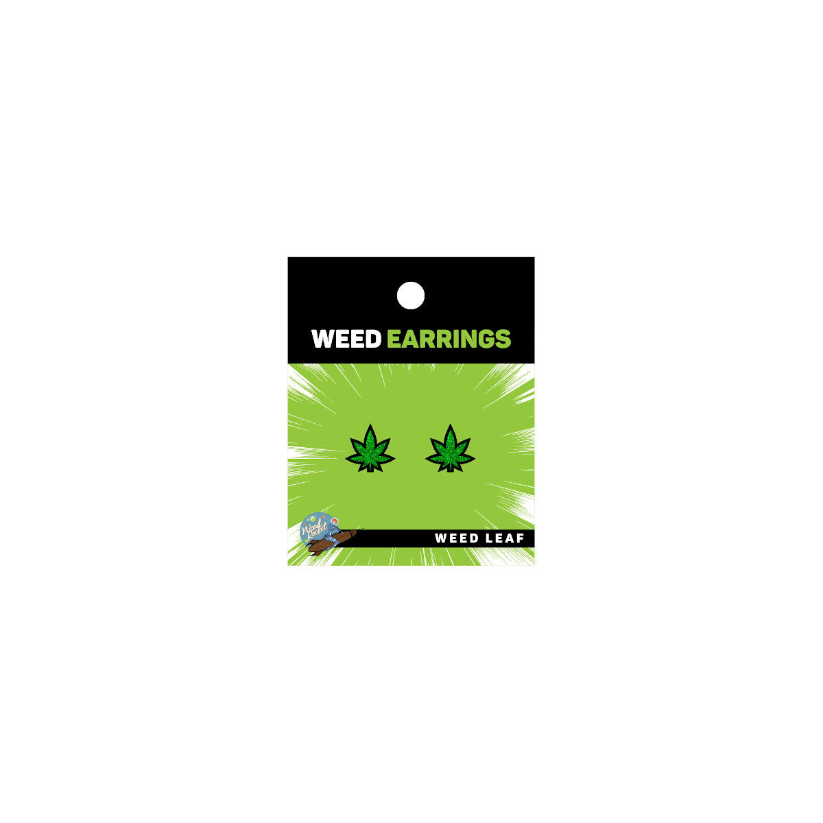 Wood Rocket Green Glitter Marijuana Leaf Earrings