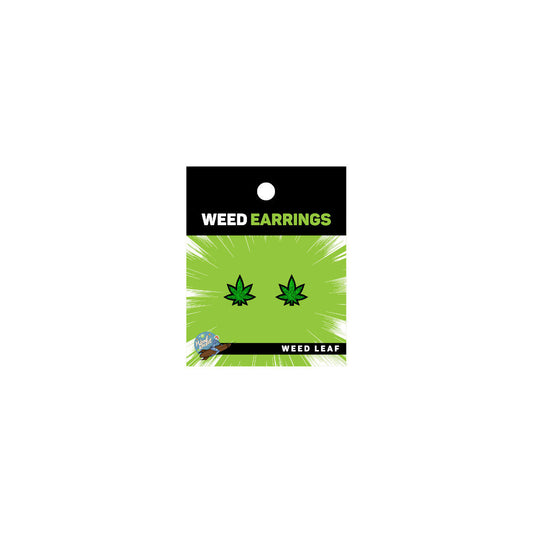 Wood Rocket Green Glitter Marijuana Leaf Earrings