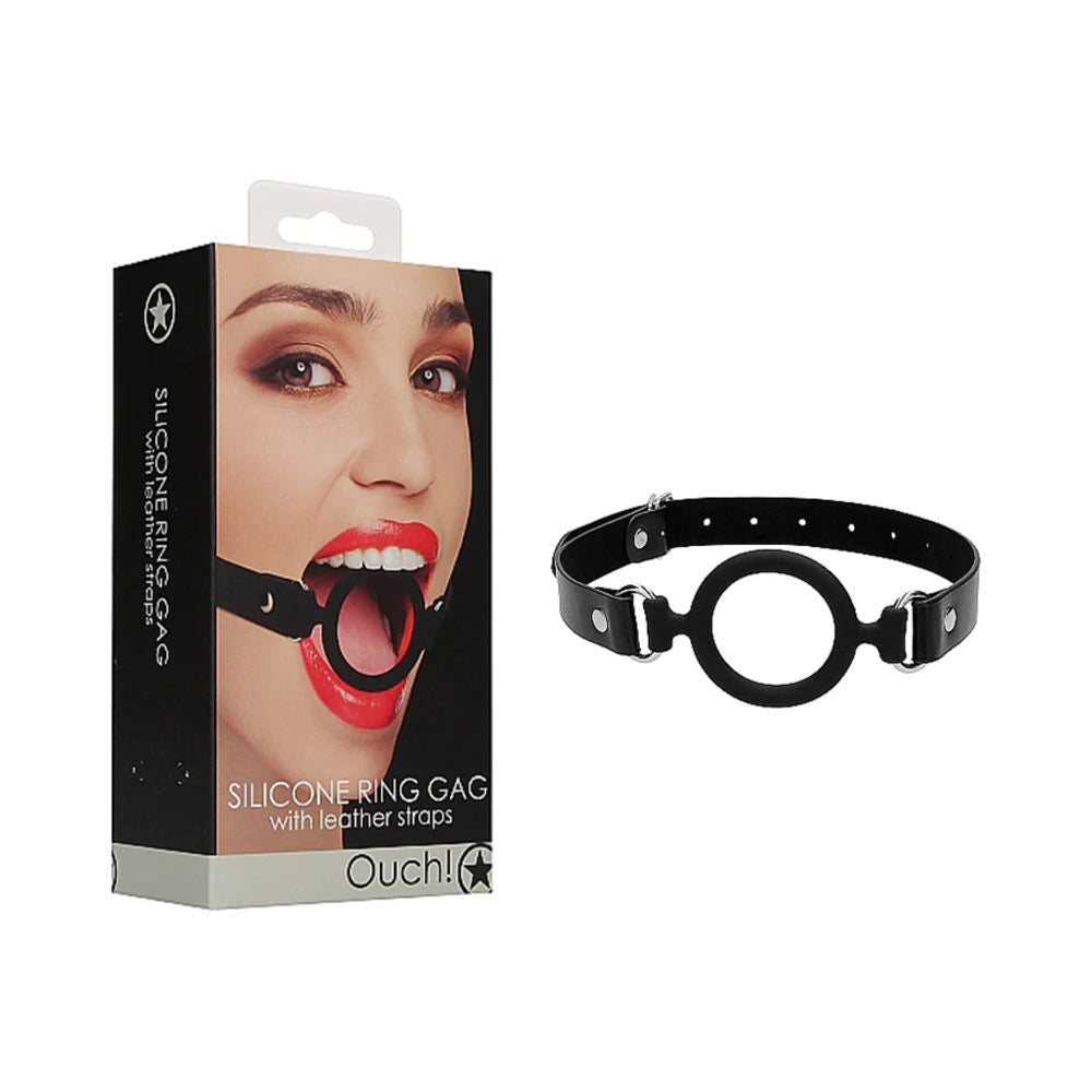 Ouch! Adjustable Silicone O-Ring Gag with Leather Straps – Black