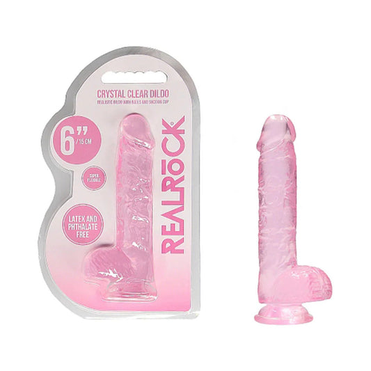 RealRock Crystal Clear 6 in. Dildo with Suction Cup – Pink