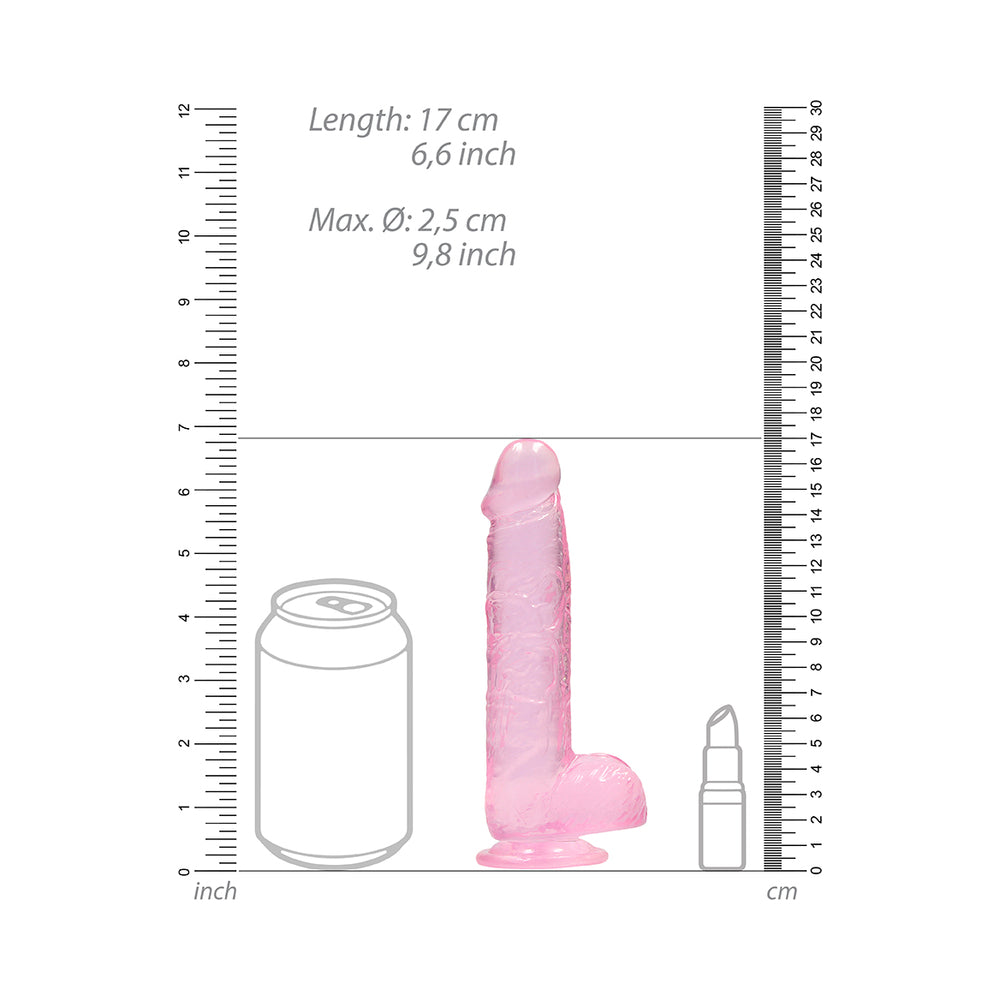 RealRock Crystal Clear 6 in. Dildo with Suction Cup – Pink