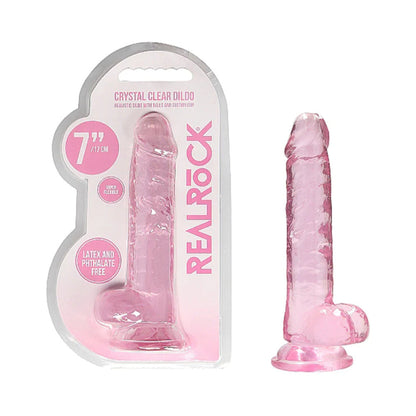 RealRock Crystal Clear 7 in. Dildo with Balls and Suction Cup - Light Pink