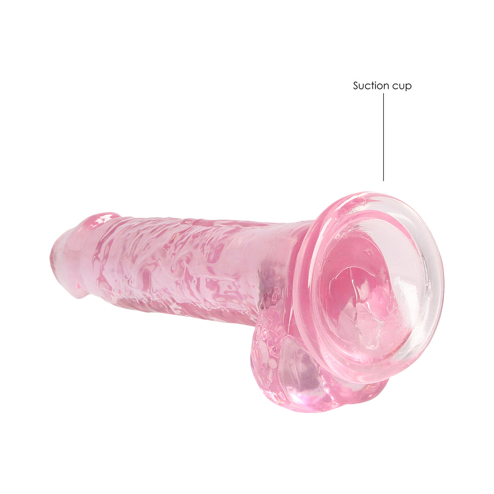 RealRock Crystal Clear 7 in. Dildo with Balls and Suction Cup - Light Pink