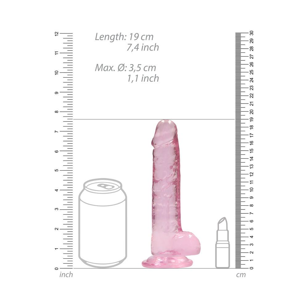 RealRock Crystal Clear 7 in. Dildo with Balls and Suction Cup - Light Pink