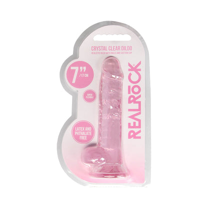 RealRock Crystal Clear 7 in. Dildo with Balls and Suction Cup - Light Pink