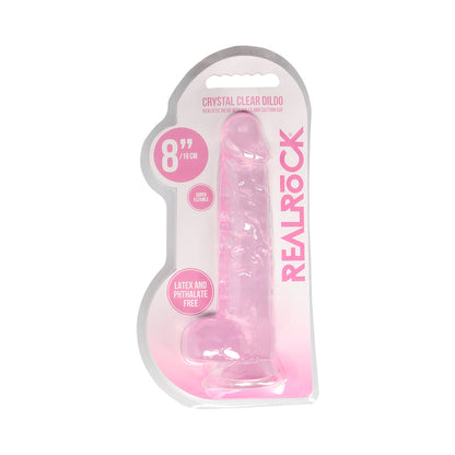 RealRock Crystal Clear 8 in. Dildo with Balls and Suction Cup - Pink