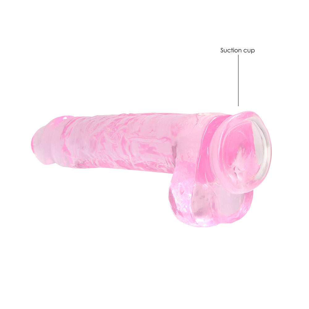 RealRock Crystal Clear 9 in. Dildo with Balls and Suction Cup - Light Pink