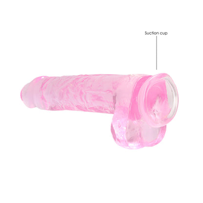 RealRock Crystal Clear 9 in. Dildo with Balls and Suction Cup - Light Pink