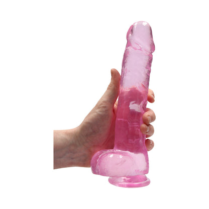 RealRock Crystal Clear 9 in. Dildo with Balls and Suction Cup - Light Pink