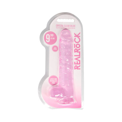 RealRock Crystal Clear 9 in. Dildo with Balls and Suction Cup - Light Pink