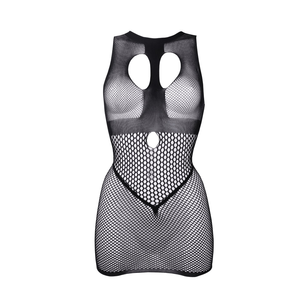 Le Desir Duo Open Cup Mini Dress – Black – High Neck with Fishnet and Opaque Detail
