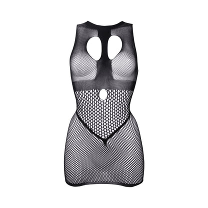 Le Desir Duo Open Cup Mini Dress – Black – High Neck with Fishnet and Opaque Detail
