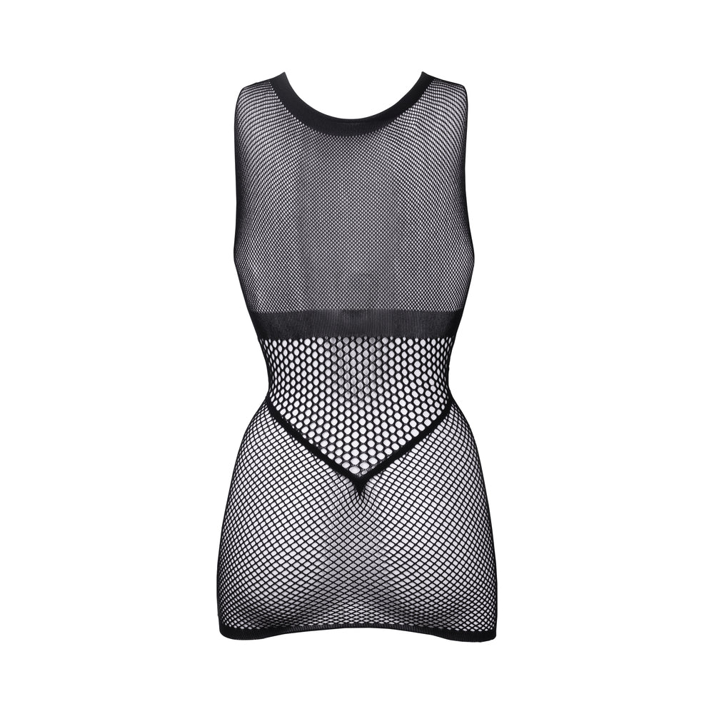 Le Desir Duo Open Cup Mini Dress – Black – High Neck with Fishnet and Opaque Detail