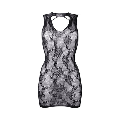 Le Desir High Neck Lace Mini Dress – Black – Stretch Fabric