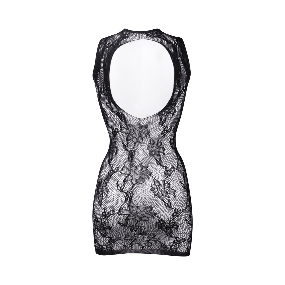 Le Desir High Neck Lace Mini Dress – Black – Stretch Fabric