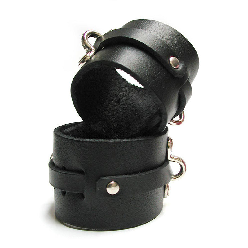KinkLab Bondage Basics Leather Ankle Cuffs - Black - Secure Restraints