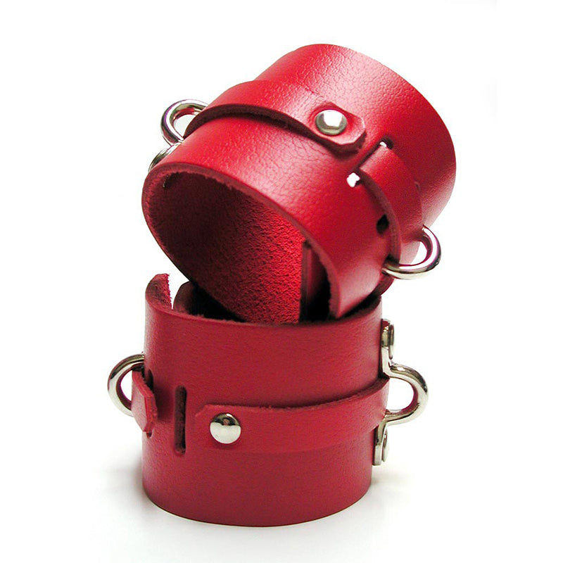 KinkLab Bondage Basics Ankle Cuffs - Leather Restraints - Red