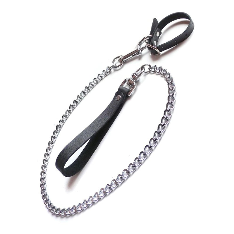 Kinklab Buckling Cock Ring and Chain Leash Set - Black