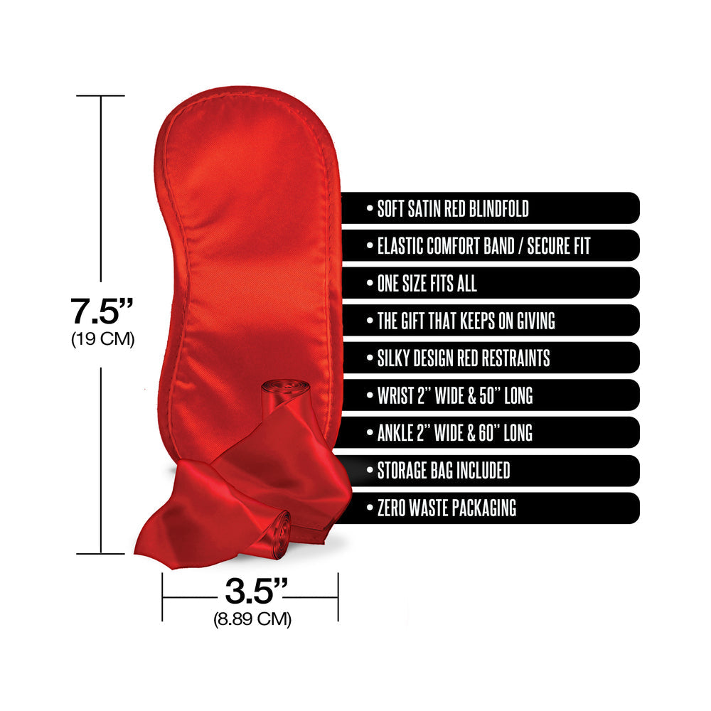 Global Novelties Pleasure Package - Blindfold, Wrist, and Ankle Sashes - Red