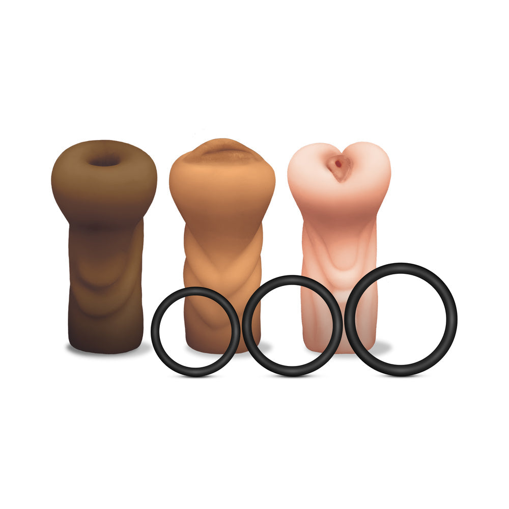 Happy Ending Mstr B8 Six Pack – Ass, Mouth, Pussy Stroker with 3 Rings – Assorted Colors
