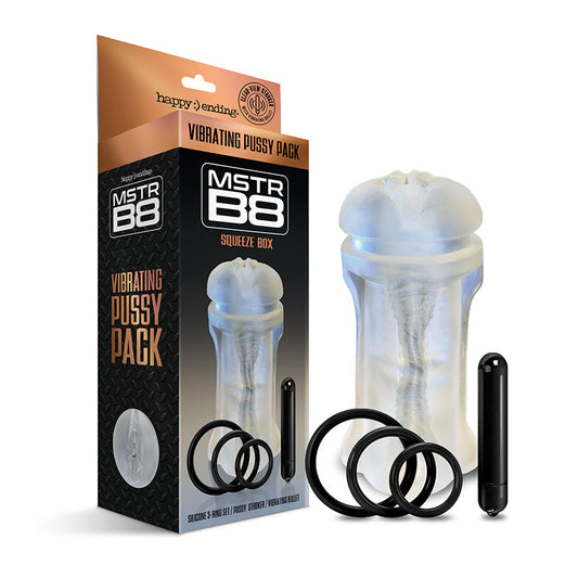 Happy Ending Mstr B8 Vibrating Pussy Pack - Squeeze Box - Clear