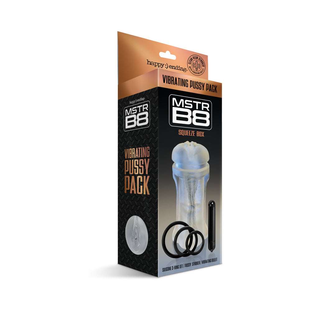 Happy Ending Mstr B8 Vibrating Pussy Pack - Squeeze Box - Clear