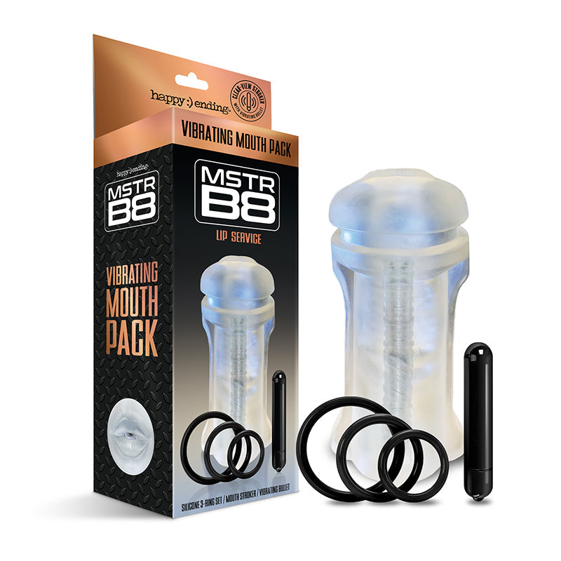 Happy Ending Mstr B8 Vibrating Oral Pack - Lip Service - Clear Sleeve with Vibration