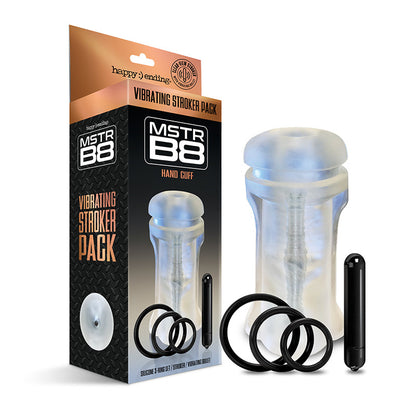 Happy Ending Mstr B8 Vibrating Stroker Pack - Hand Cuff with Waterproof Bullet - Clear