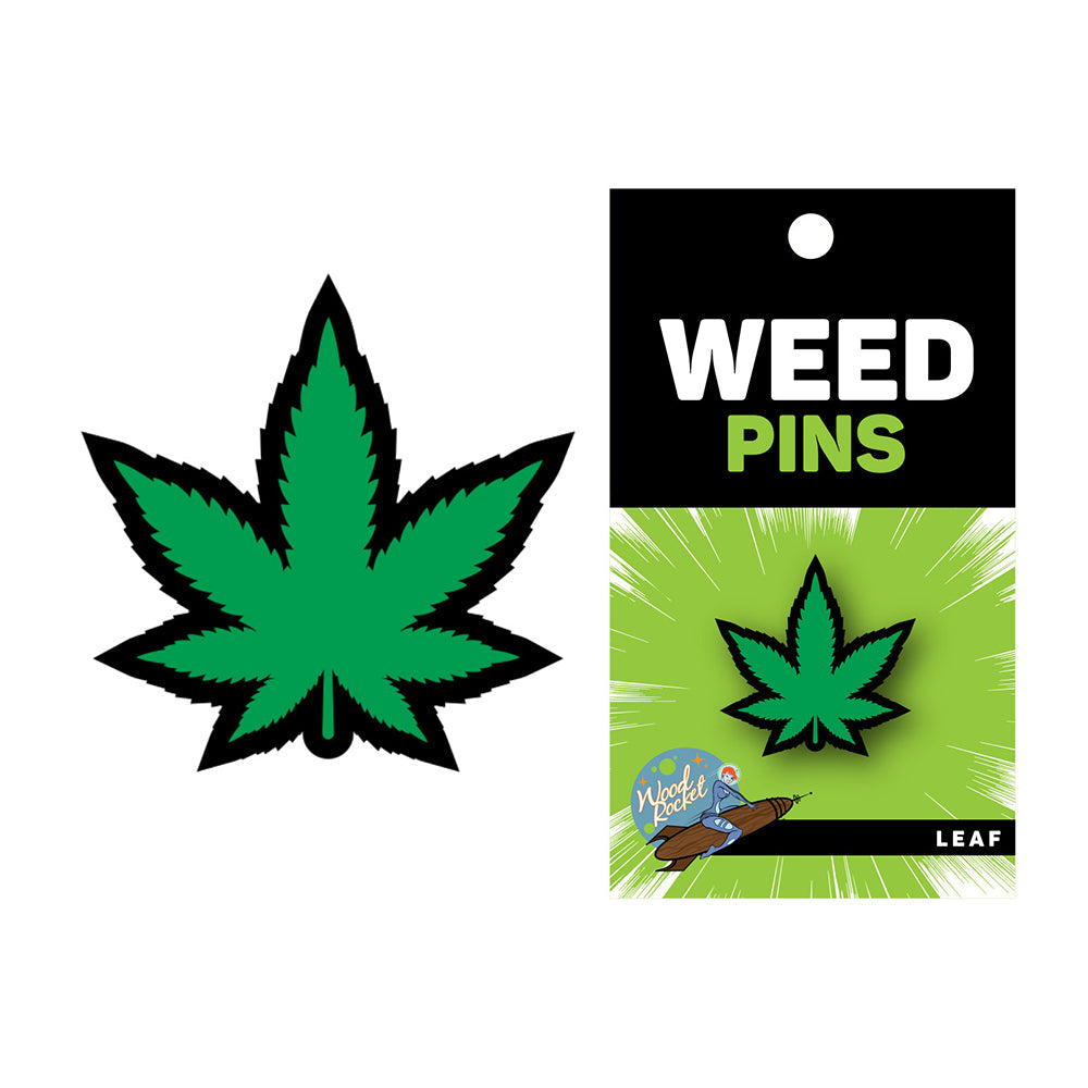 Wood Rocket Green Marijuana Leaf Enamel Lapel Pin