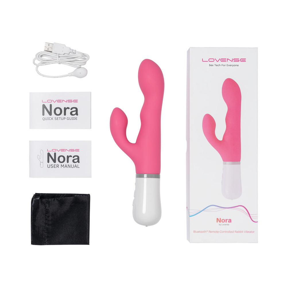 Lovense Nora Bluetooth Remote-Controlled Rabbit Vibrator with Rotating Head – Hot Pink