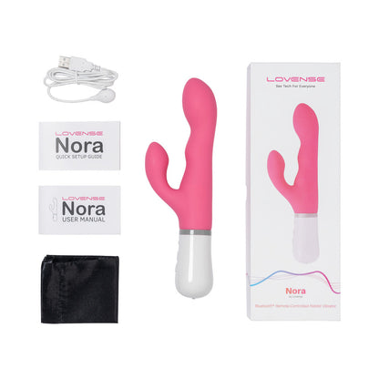 Lovense Nora Bluetooth Remote-Controlled Rabbit Vibrator with Rotating Head – Hot Pink