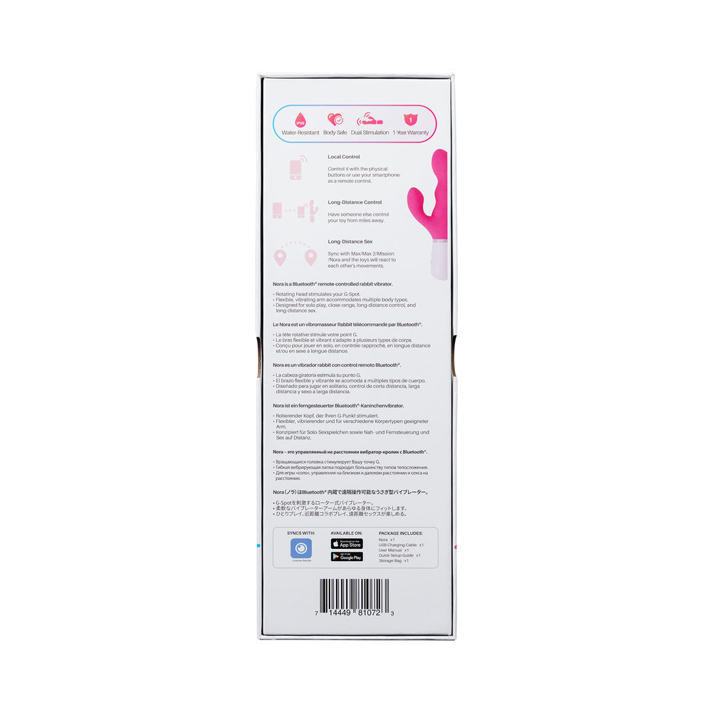 Lovense Nora Bluetooth Remote-Controlled Rabbit Vibrator with Rotating Head – Hot Pink
