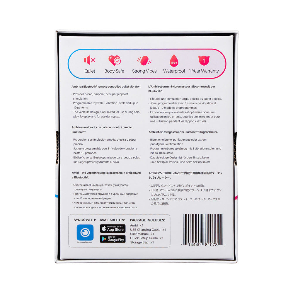 Lovense Ambi Bluetooth Programmable Bullet Vibrator - Hot Pink