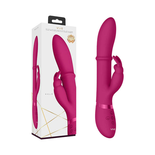 VIVE HALO Rechargeable G-spot Rabbit Vibrator with Stimulating Ring - Pink