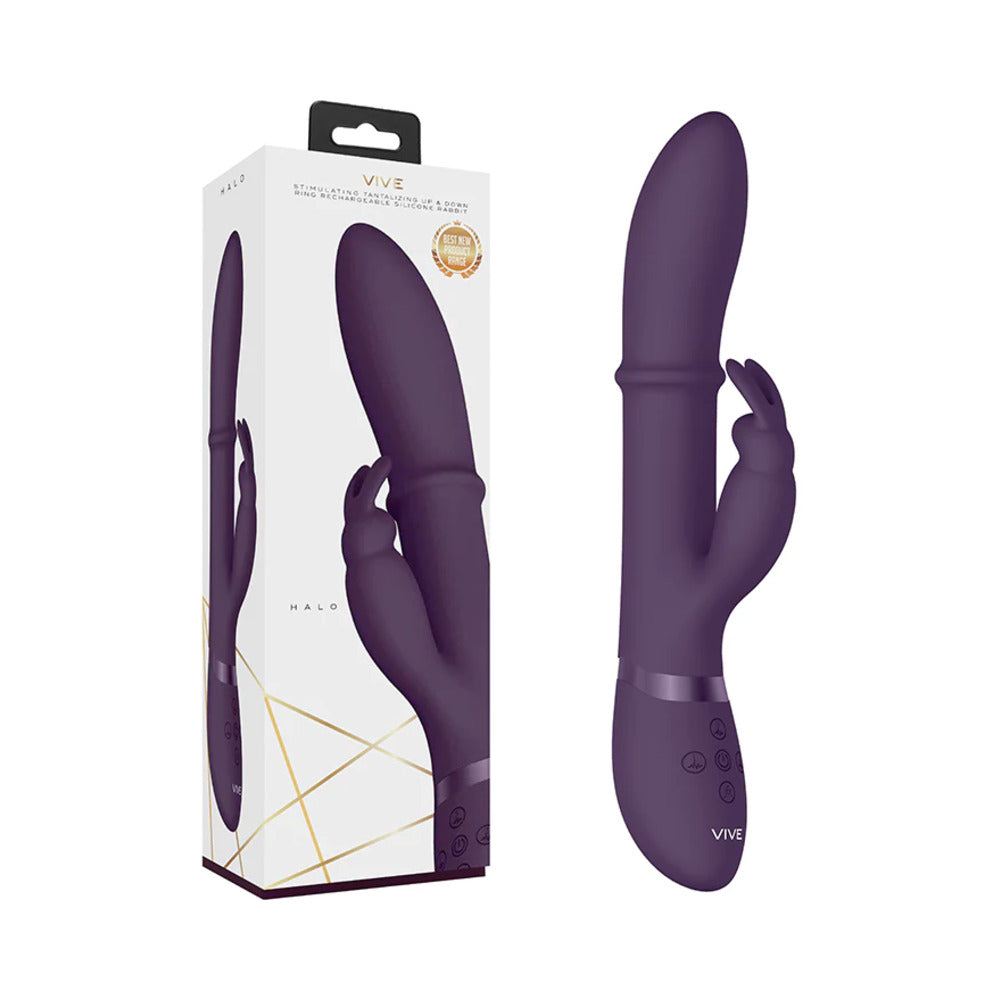 VIVE HALO Rechargeable G-Spot Rabbit Vibrator with Stimulating Ring - Purple