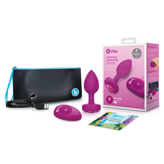 b-Vibe Vibrating Jewel Remote-Controlled Anal Plug with Gem Base – Pink Ruby, Small/Medium