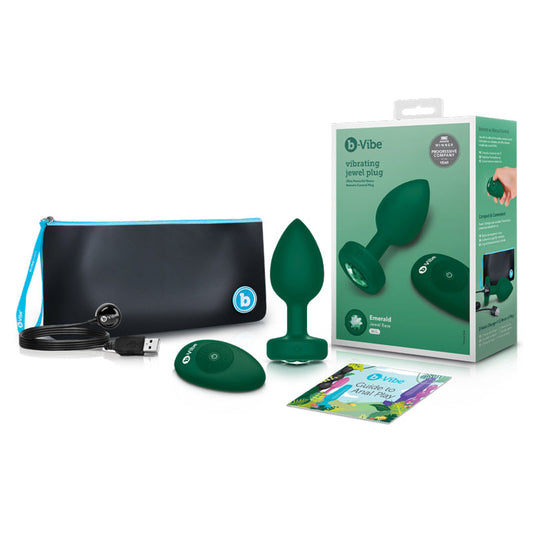b-Vibe Vibrating Jewel Rechargeable Remote-Controlled Anal Plug with Gem Base – Emerald Medium/Large