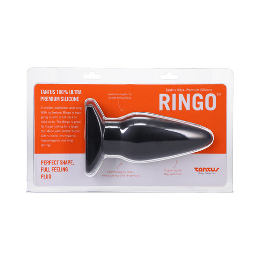 Tantus Ringo Anal Plug – Traditional Style Anal Plug with Curved Anchor – Black