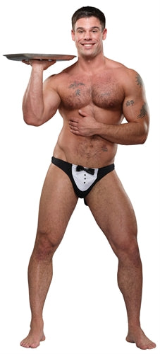 Male Power Maitre D Thong - Tuxedo Pouch Design - Black