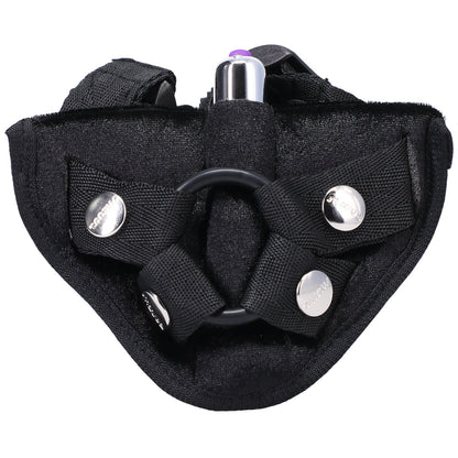 Tantus Velvet Vibrating Harness Strap-On with Removable O-Ring - Black