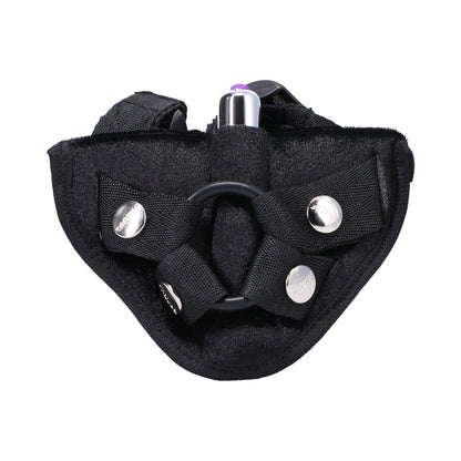 Tantus Velvet Vibrating Harness Strap-On with Removable O-Ring - Black