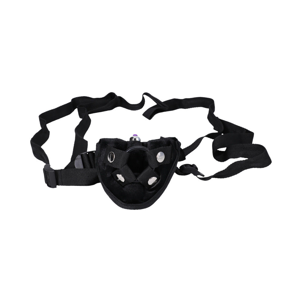 Tantus Velvet Vibrating Harness Strap-On with Removable O-Ring - Black