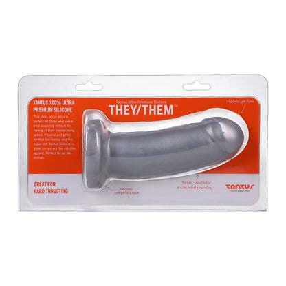 Tantus They/Them Super Soft Dildo - Silver - Flexible and Girthy Design