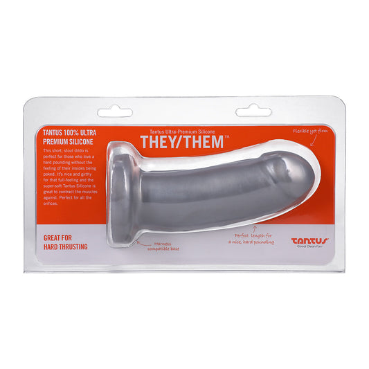 Tantus They/Them Super Soft Dildo - Silver - Flexible and Girthy Design