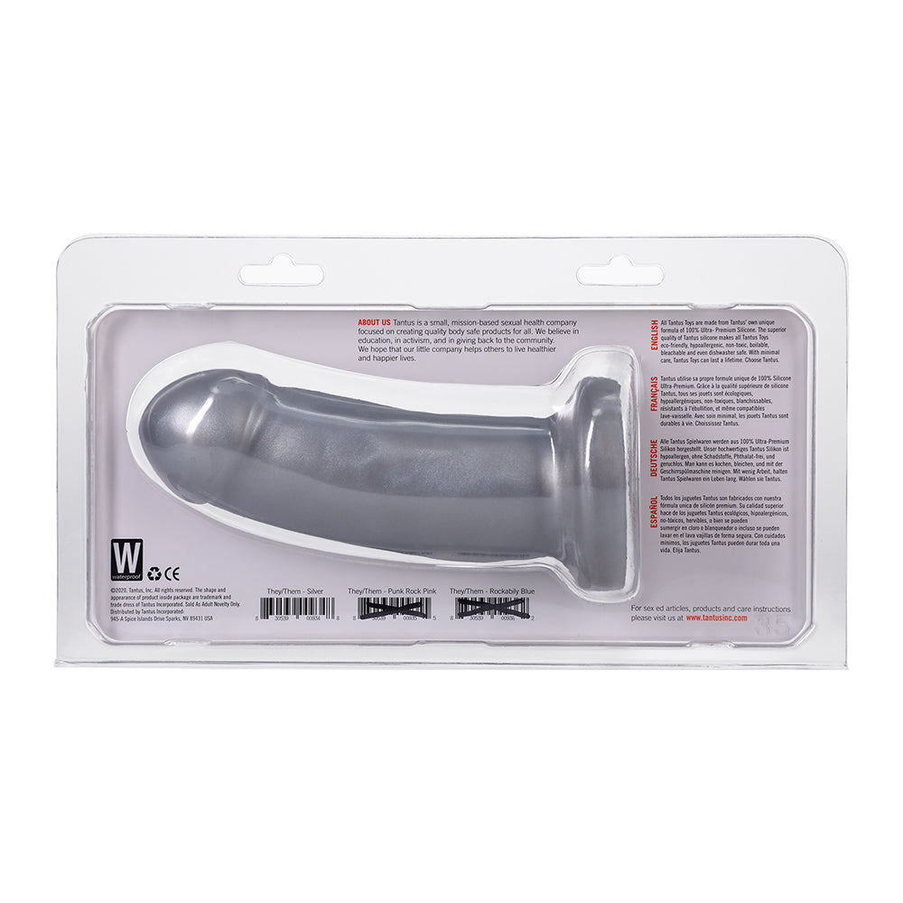Tantus They/Them Super Soft Dildo - Silver - Flexible and Girthy Design